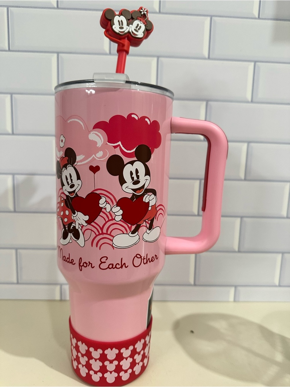Disney Pink Mickey & Minnie Heart Travel Tumbler with Handle